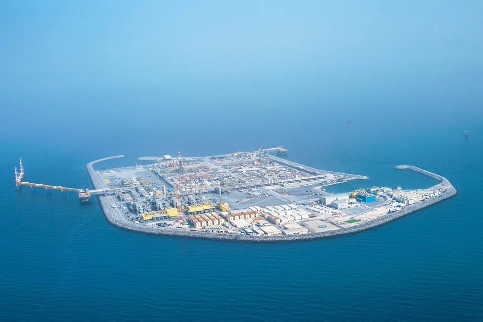 An artificial island and offshore facilities at a key Adnoc asset.