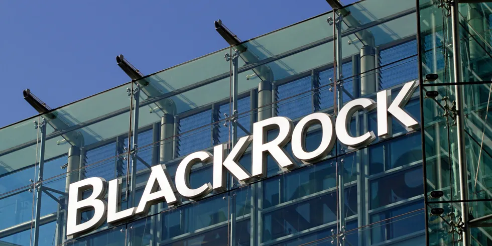 The BlackRock logo on building in San Francisco.