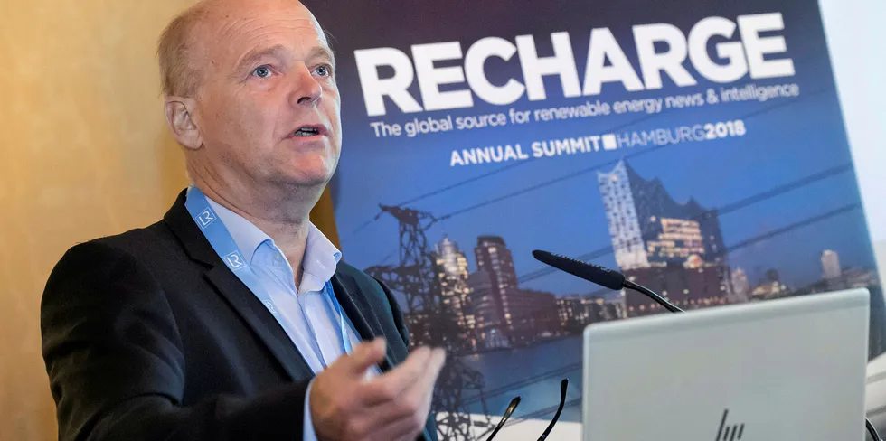 Henrik Stiesdal talking at Recharge's annual summit, in Hamburg, last year