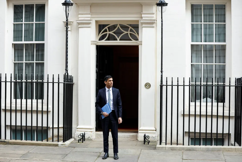 No windfall tax: UK Chancellor of the Exchequer Rishi Sunak leaves Downing Street earlier on Wednesday ahead of his Spring budget statement