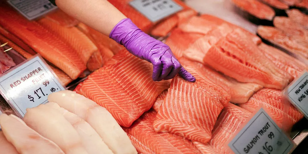 Salmon and trout on sale in Philadelphia, United States.
