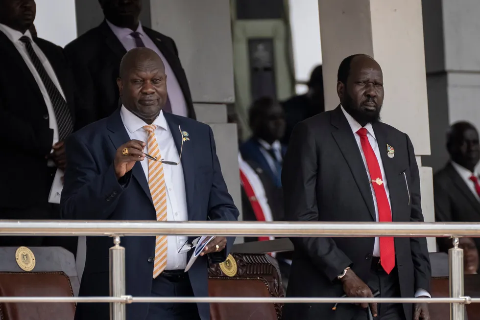 South Sudan's President Salva Kiir (right) and Vice President Riek Machar (left).