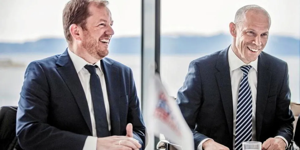 CEO Charles Hostlund (right) in Norway Royal Salmon, and operations director Klaus Hatlebrekke, sold at the top.
