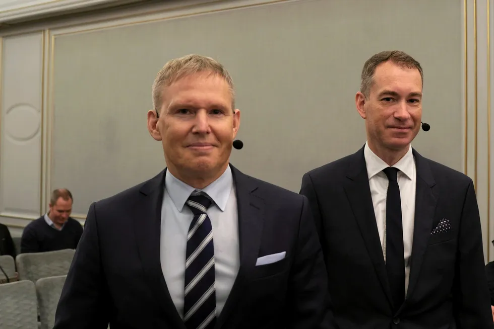 Mowi CEO Ivan Vindheim (left) with CFO Kristian Ellingsen.