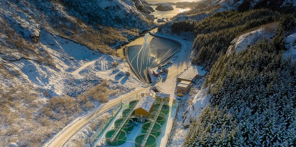 Nordlaks' current land-based salmon smolt facility in Nusfjord, northwest Norway.