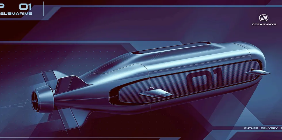 A rendering of Oceanways' autonomous freight submarine.