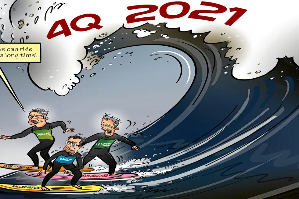 Surf's up: The three big oilfield services providers are hoping to ride the revenue surge through 2022.