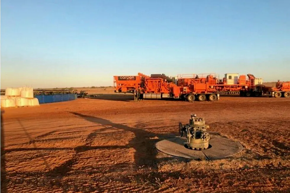 Onshore discovery: the Vali-1 ST1 well head and Condor Energy Services equipment