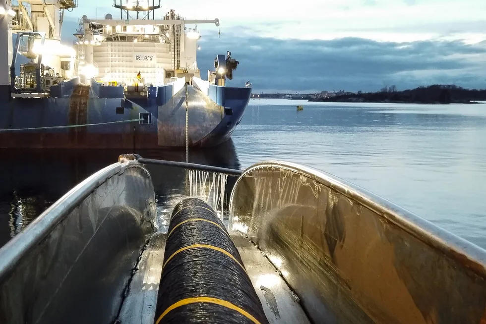 Installation of high voltage power cables off the coast of Scotland