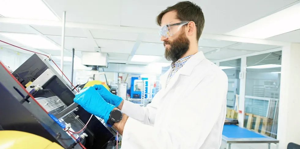 A technician working on Zinc8's zinc-air battery technology.