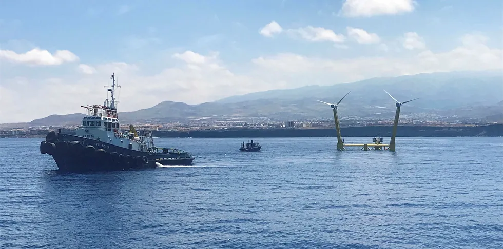 EnerOcean part-scale W2Power unit in tow off Gran Canaria in Spain's Canary Islands
