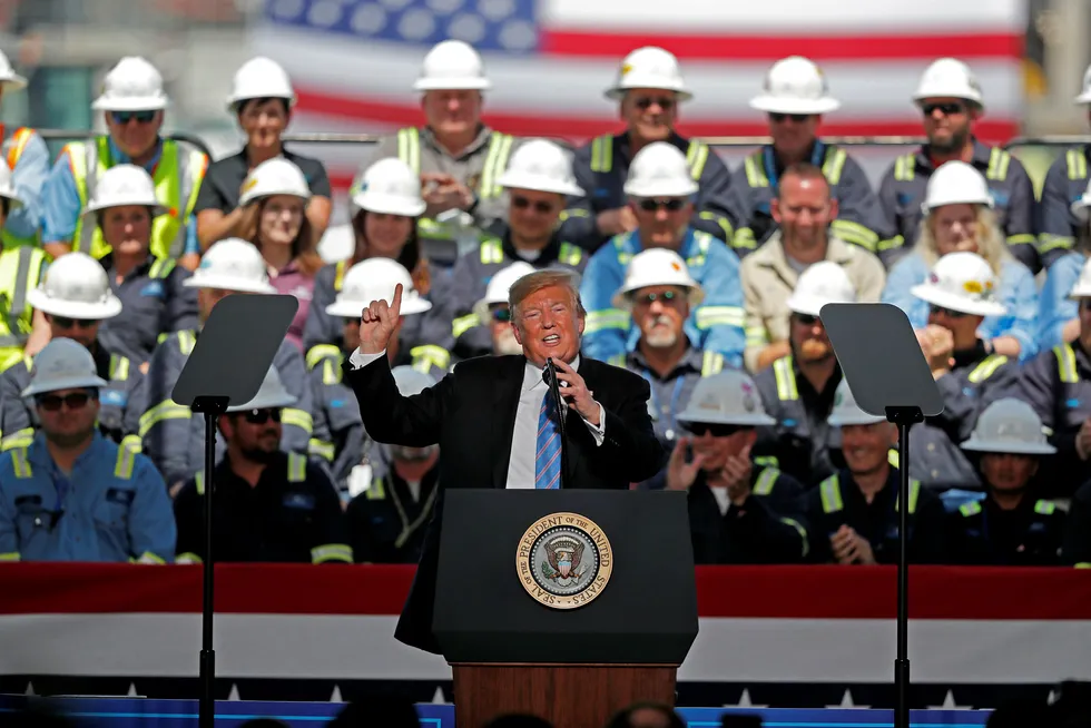 Lessening regulatory burden: Trump at Cameron LNG terminal in Louisiana in May 2019