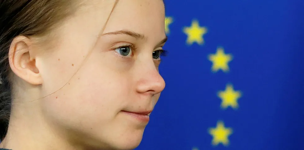 Swedish climate activist Greta Thunberg arrives at the European Parliament in Brussels.