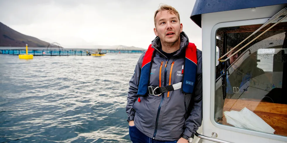 Alf Goran Knutsen of Kvaroy fish farming at one of their lsites.