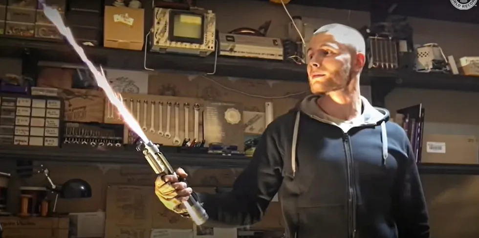 . Inventor Alex Burkan wielding.