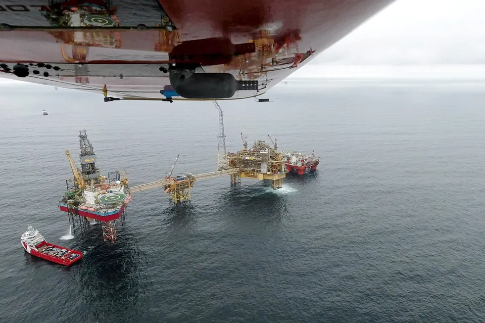 Overview: a Flylogix unmanned aerial vehicle during a methane emissions monitoring operation offshore the UK