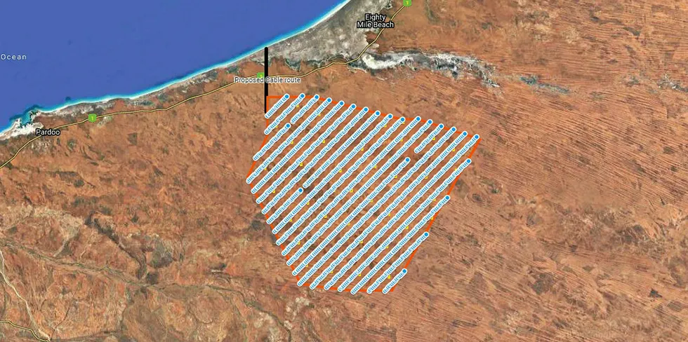 Map of the development envelope of the up-to-15GW Asian Renewable Energy Hub.