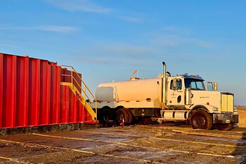 A vacuum truck recovering oil at the site of the Keystone Pipeline spill in North Dakota.