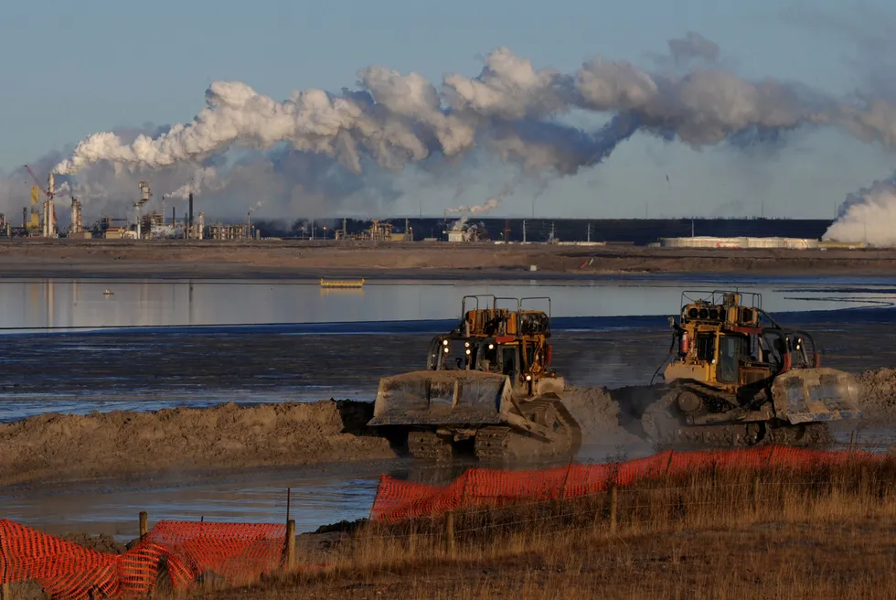 An oil sands tailings pond at a Syncrude-operated site in Alberta, Canada in 2009.