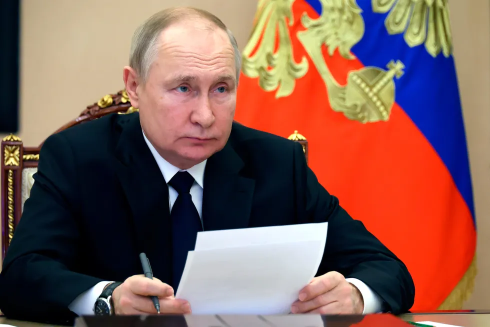 Officiating: Russian president Vladimir Putin takes part in launch ceremony for the Kovykta gas condensate field via videoconference.
