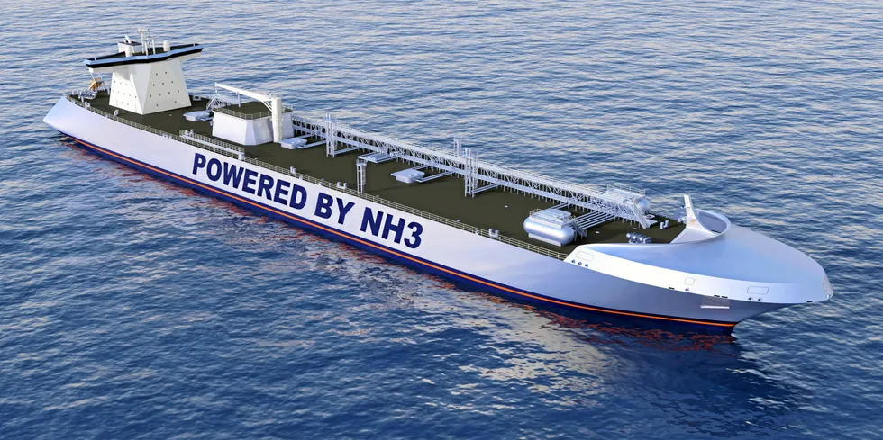 A design for an ammonia-powered ship.