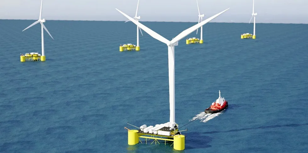 CGI of construction of floating wind farm
