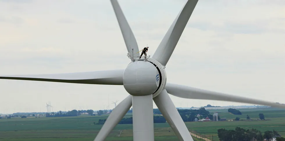 Turbine technician at Algonquin's Shady Oaks wind farm in Illinois, US
