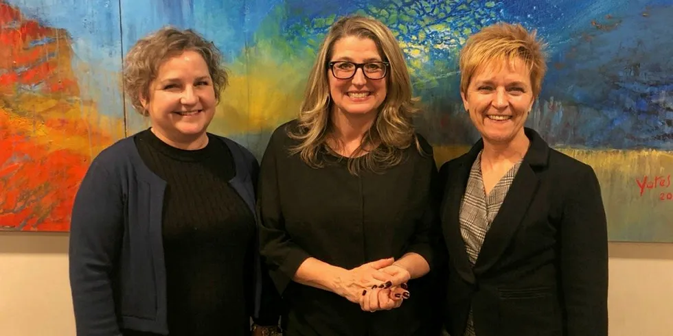 Cermaq Sustainable Development Director Linda Sams, BC Legislator Lana Popham and Mowi Canada West Managing Director Diane Morrison.