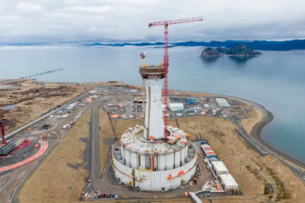 Cenovus' West White Rose concrete gravity-based structure pictured in July 2024 at the Argentia yard in Newfoundland, Canada.