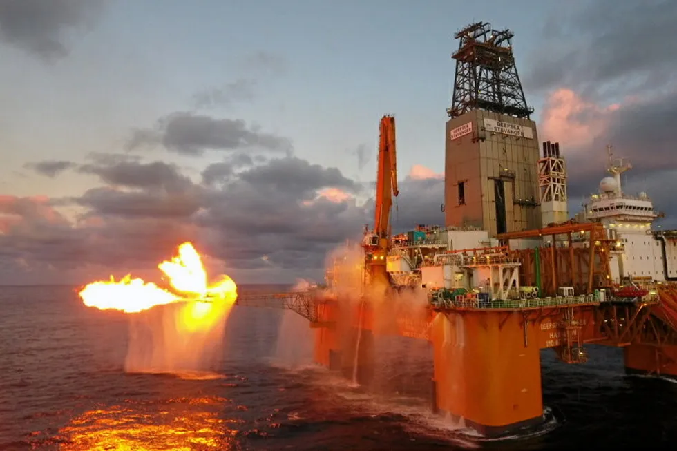 Gas is flared at a well off South Africa which was drilled by Odfjell Drilling’s semi-submersible rig Deepsea Stavanger. Flaring and extraction related emissions are expected to rise in the coming years, according to Rystad Energy