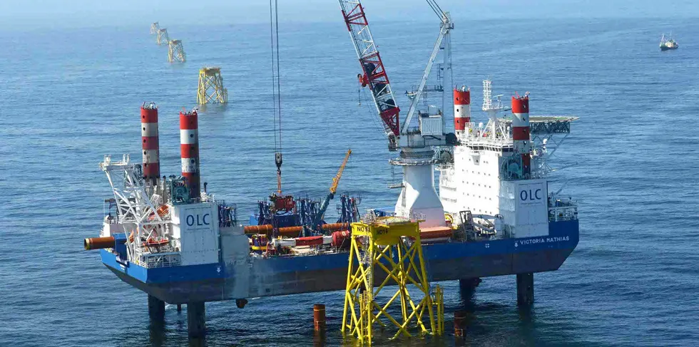 Construction of RWE's Nordsee Ost wind farm off Germany