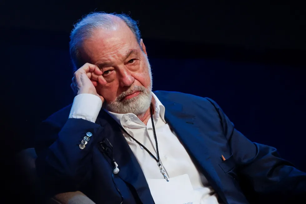 Mexican billionaire Carlos Slim looks on during a World Summit of Nobel Peace Laureates, in Monterrey, Mexico on 20 September 2024.
