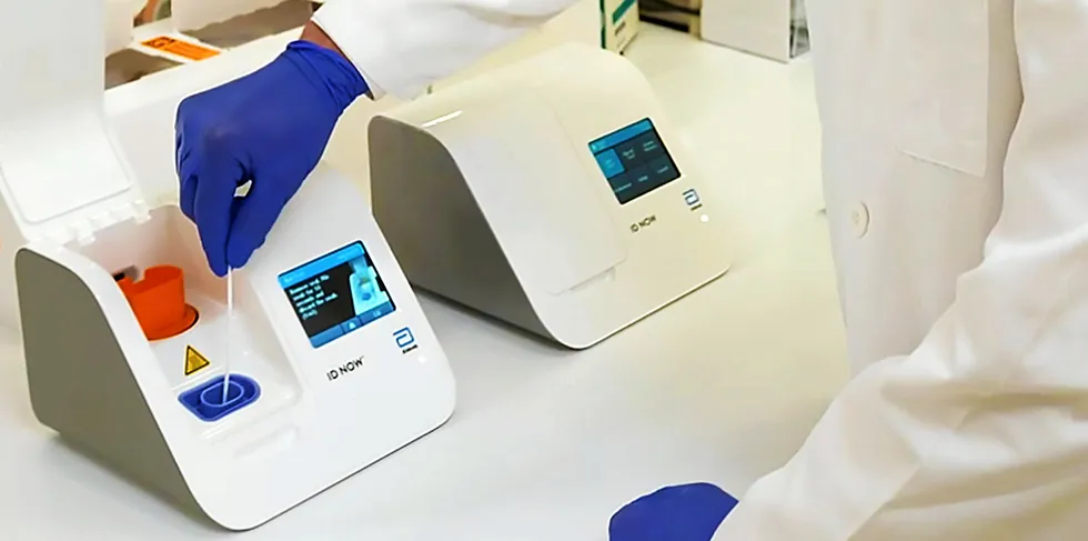 Testing being performed on Abbott’s ID NOW platforn. Abbott has developed rapid testing to deliver faster COVID-19 results.