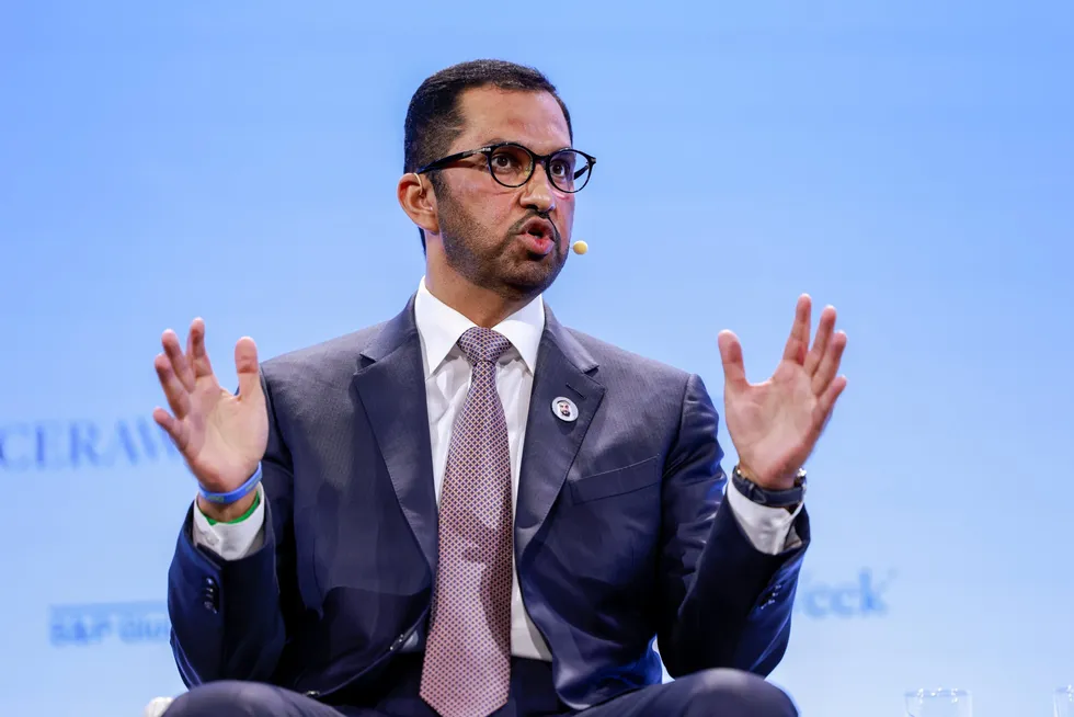 UAE Minister of Industry and Advanced Technology and Adnoc chief executive Sultan Ahmed Al Jaber speaks during a session at the CERAWeek by S&P Global energy conference in Houston, Texas, US on Tuesday, 11 March 2025.