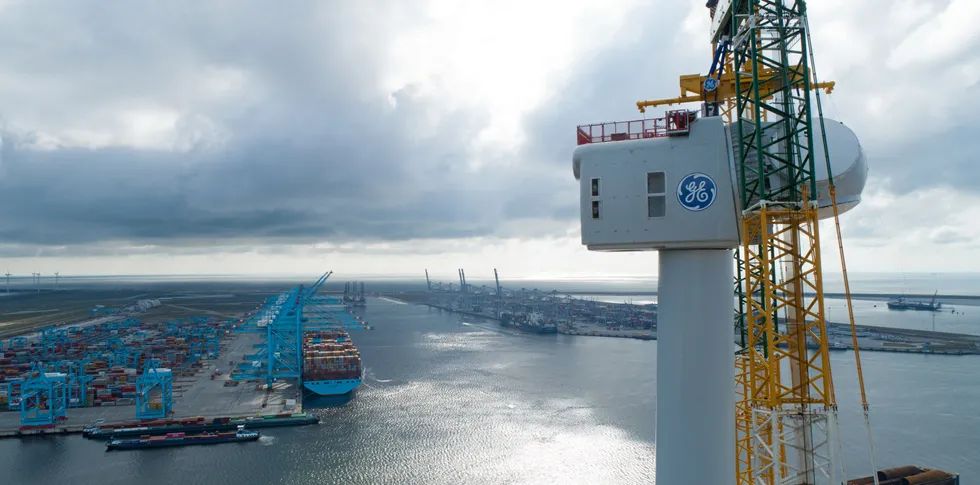 The Haliade-X prototype nacelle in Rotterdam.
