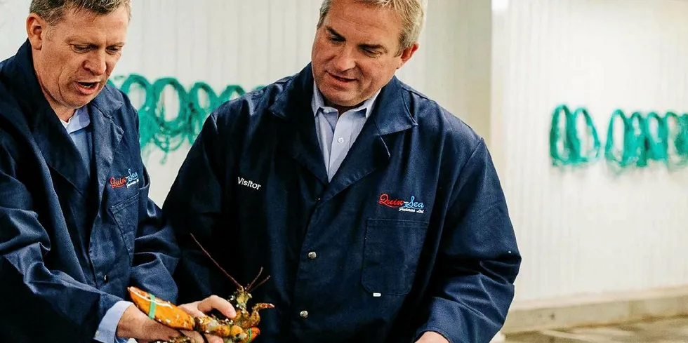 Simon Jarding, Quin-Sea managing director with Newfoundland Minister of Fisheries and Land Resources Gerry Byrne.