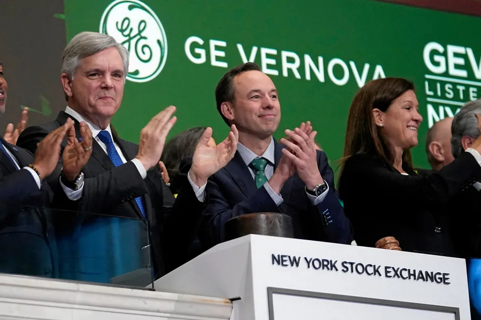GE Vernova Scott Strazik (centre) as the company made its debut on the NYSE in April.