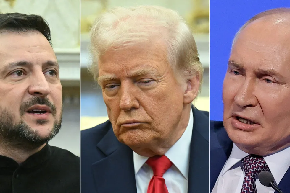 From left: Ukraine's President Volodymyr Zelensky, US President Donald Trump and Russian President Vladimir Putin.