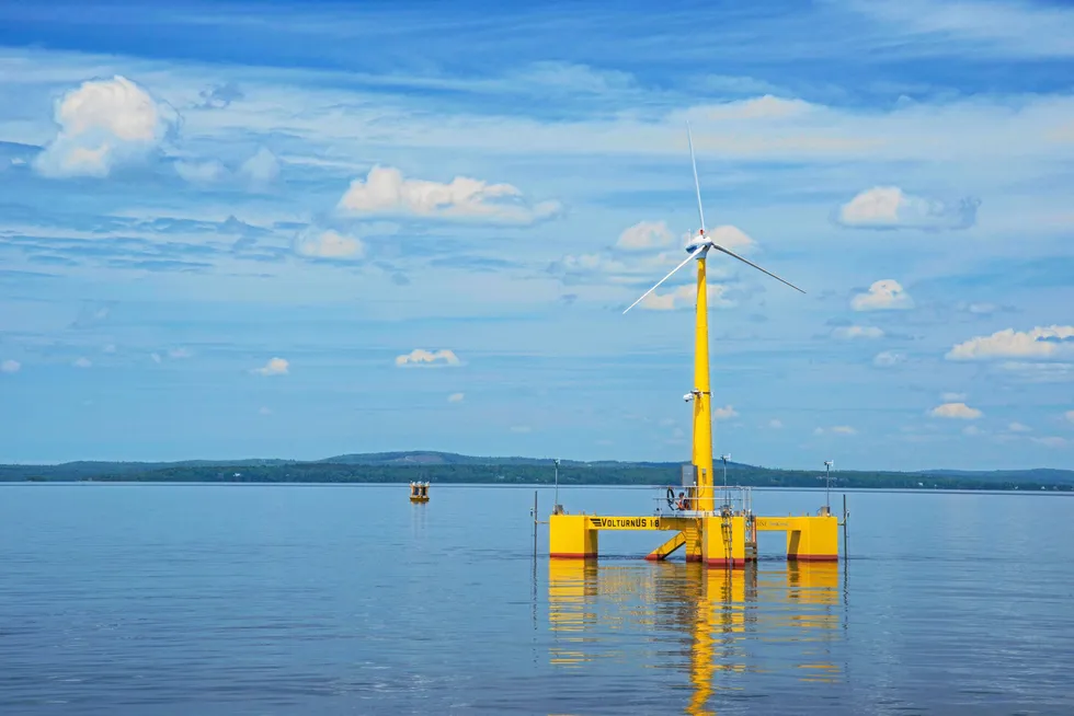 An early part-scale VolturnUS floating turbine off Maine.