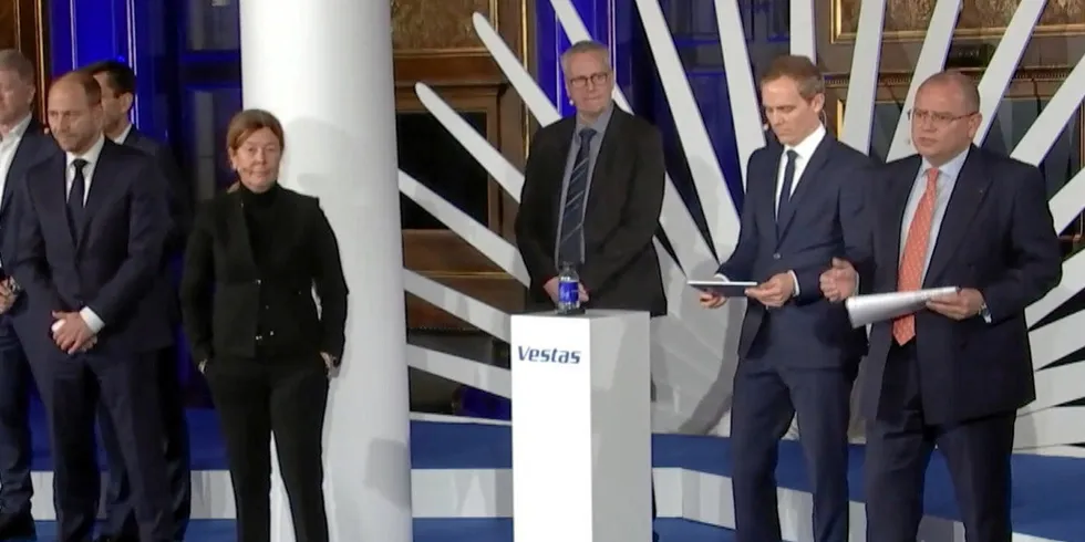 Vestas CEO Henrik Andersen (right) with senior company officials at its capital markets day.
