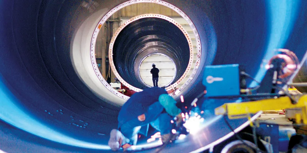 Welding work on a Broadwind wind turbine tower