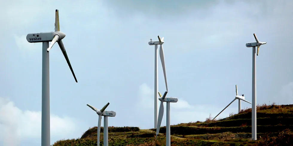 Damaged wind turbines are seen in the aftermath of Hurricane Maria in Naguabo, Puerto Rico on October 2, 2017.