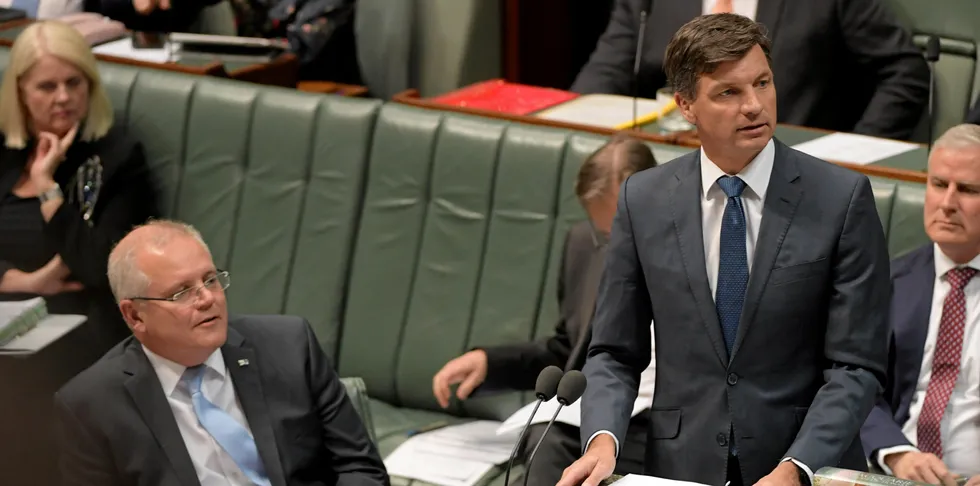 Energy Minister Angus Taylor (right) with Prime Minister Scott Morrison.