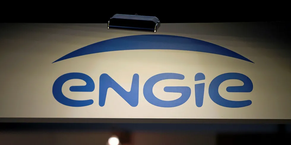 Logo of French gas and power group Engie / AFP PHOTO / ERIC PIERMONT