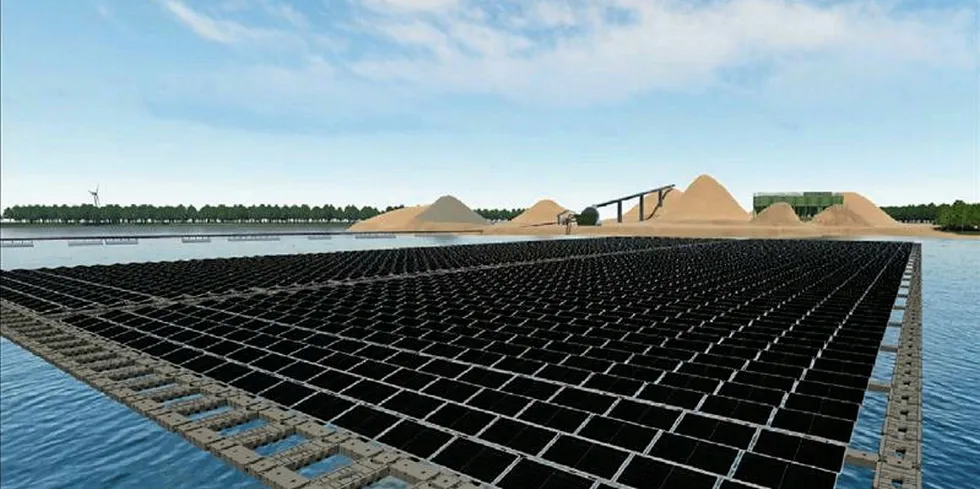 CGI of Vattenfall's planned 1.2MW floating solar plant in the Netherlands.