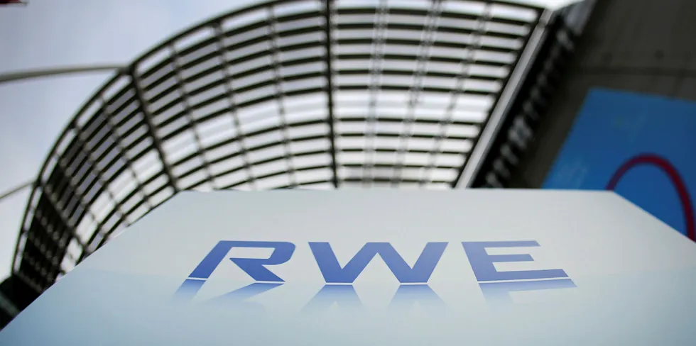 The logo of German energy supplier RWE at headquarters in Essen