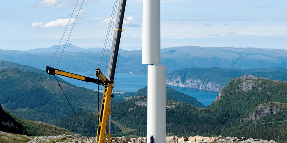 The final turbine at the 1GW Fosen complex being installed.