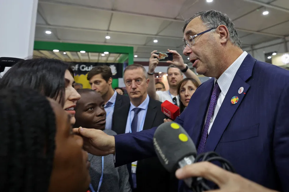 Deliberations: TotalEnergies chief executive Patrick Pouyanne speaks to climate activists during the COP27 at Sharm el-Sheikh, Egypt.