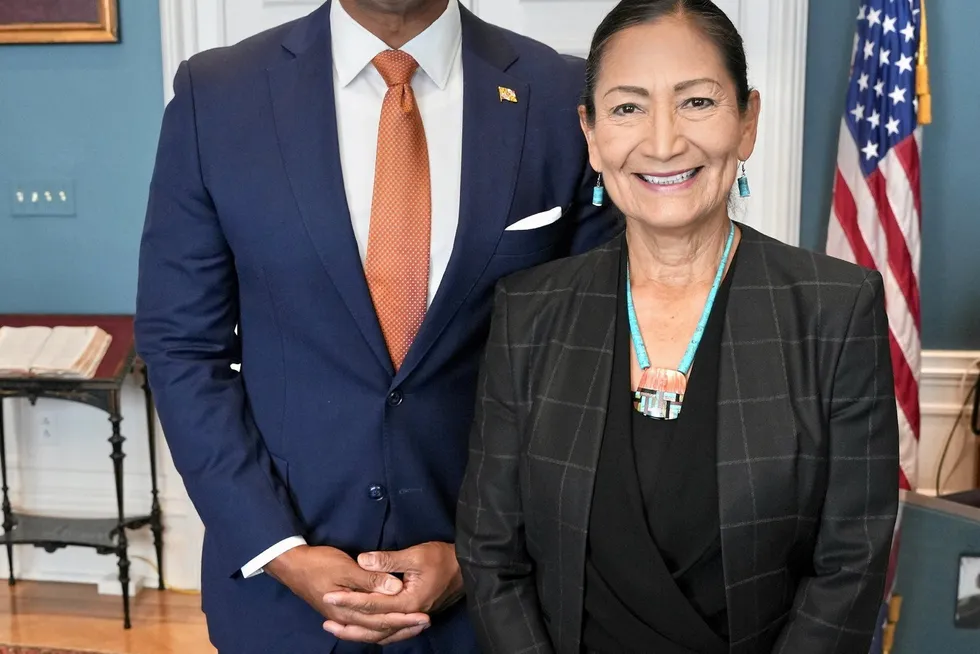 . Interior Secretary Deb Haaland with Maryland governor Wes Moore. Maryland is seeking up to 8.5GW of offshore wind