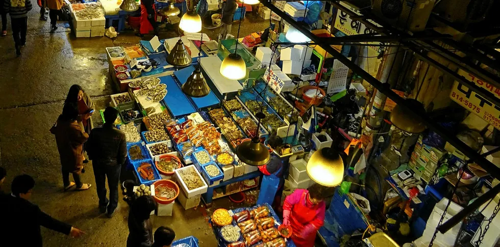 A seafood market in Seoul, South Korea.